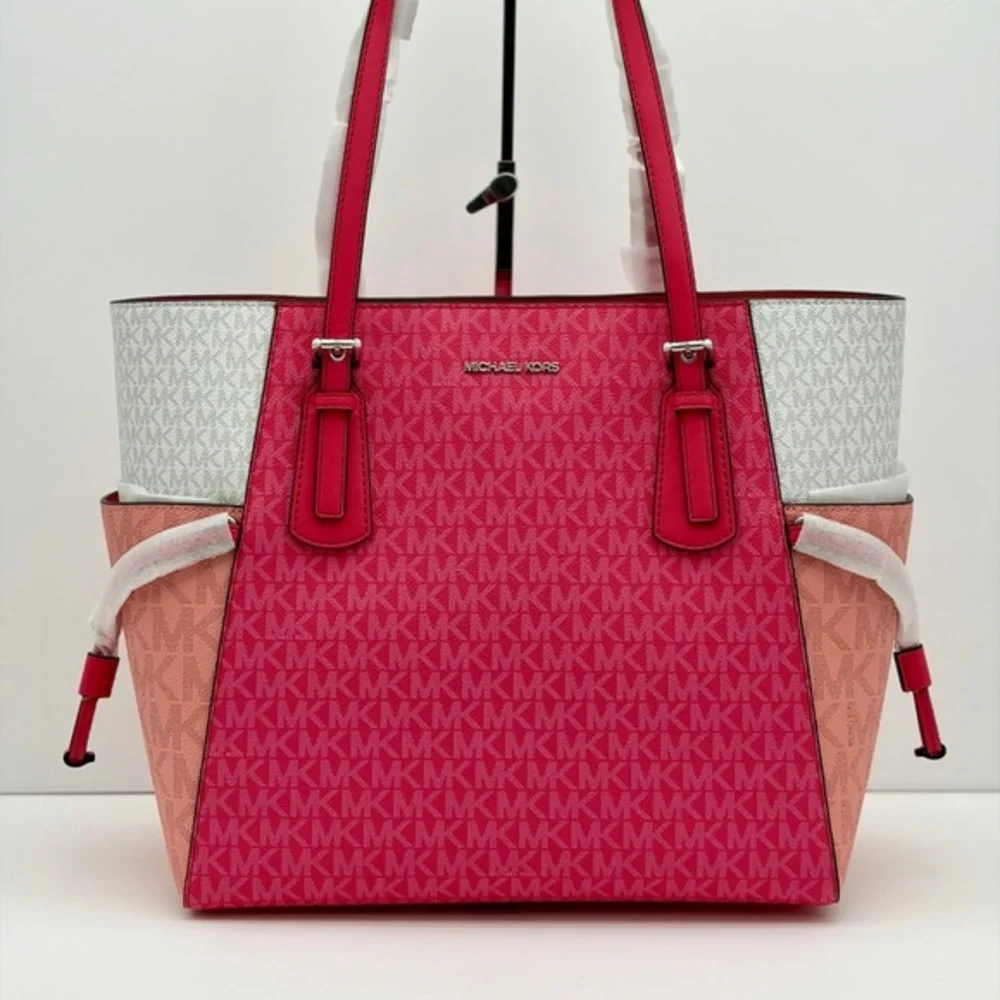 Michael Kors Pink and White Tri-Tone MK Logo Tote
